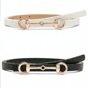 Set of 2 🖤🤍GENUINE LEATHER Horsebit Style Belts Black & White🤍🖤 Fits XS to S